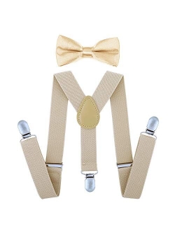 AWAYTR Child Kids Suspenders Bowtie Set - Adjustable Suspender Set for Boys and Girls