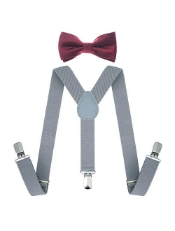 AWAYTR Child Kids Suspenders Bowtie Set - Adjustable Suspender Set for Boys and Girls