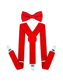 AWAYTR Child Kids Suspenders Bowtie Set - Adjustable Suspender Set for Boys and Girls