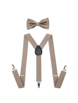 AWAYTR Child Kids Suspenders Bowtie Set - Adjustable Suspender Set for Boys and Girls