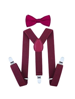 AWAYTR Child Kids Suspenders Bowtie Set - Adjustable Suspender Set for Boys and Girls