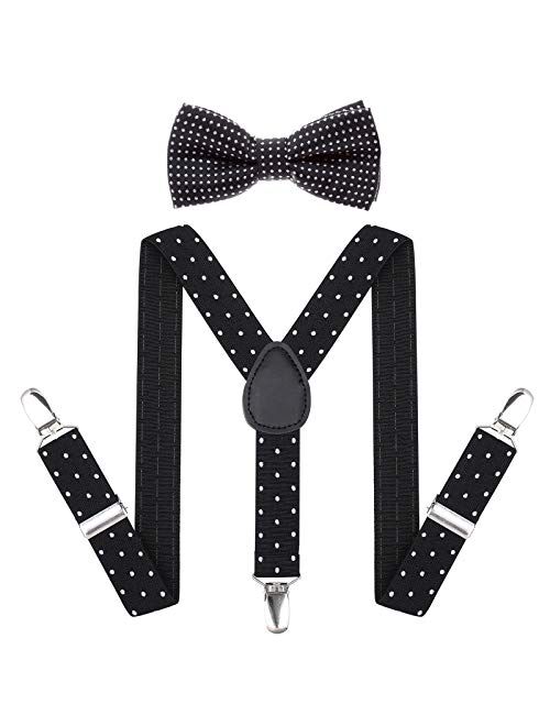 AWAYTR Child Kids Suspenders Bowtie Set - Adjustable Suspender Set for Boys and Girls