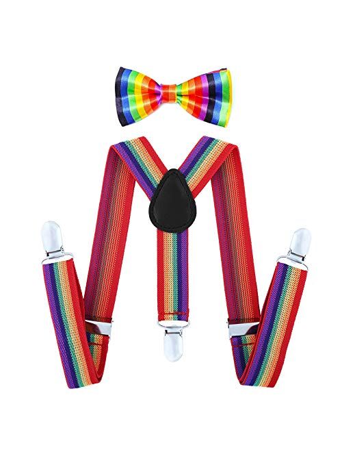 AWAYTR Child Kids Suspenders Bowtie Set - Adjustable Suspender Set for Boys and Girls