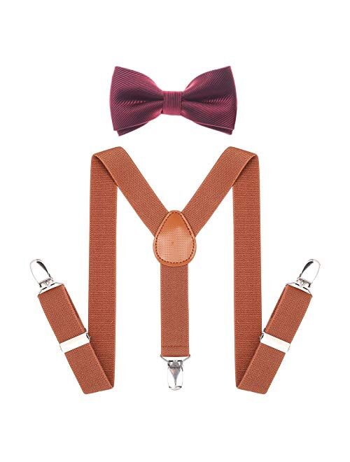 AWAYTR Child Kids Suspenders Bowtie Set - Adjustable Suspender Set for Boys and Girls