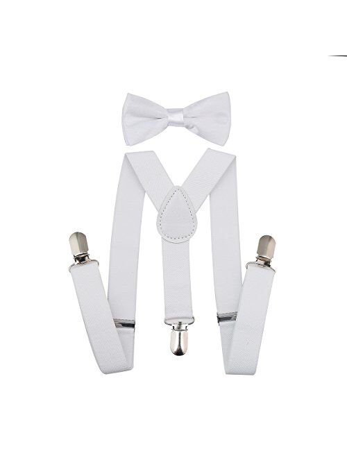 AWAYTR Child Kids Suspenders Bowtie Set - Adjustable Suspender Set for Boys and Girls