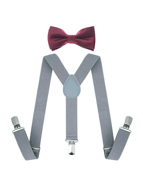 AWAYTR Child Kids Suspenders Bowtie Set - Adjustable Suspender Set for Boys and Girls