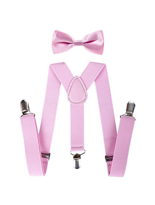 AWAYTR Child Kids Suspenders Bowtie Set - Adjustable Suspender Set for Boys and Girls