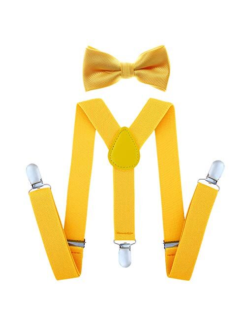 AWAYTR Child Kids Suspenders Bowtie Set - Adjustable Suspender Set for Boys and Girls