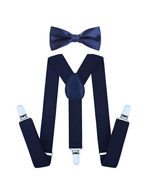 AWAYTR Child Kids Suspenders Bowtie Set - Adjustable Suspender Set for Boys and Girls