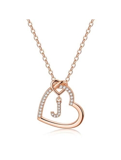 CZ Heart Pendant Initial Necklaces, 14K Gold Filled Heart Initial Necklaces for Teen Girls Women, Dainty Letter Necklace for Women Kids Girls Jewelry Cute Heart Necklace 