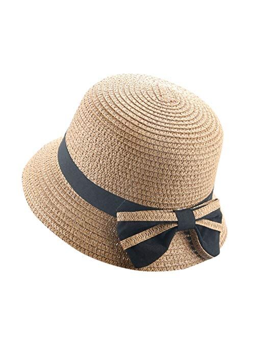 ZYYJ Ylqlbs Straw Hat Kids Hat Boy Girls Cute Hats Baby Breathable Bow Cap Summer Baby Hat Cap Children Breathable Hat (Color : Coffee)