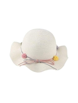 ZYYJ Ylqlbs Children Summer Visor Beach Wavy Sunhat Cap Bag Caps Kids Baby Girl Anti-UV Straw Hat (Color : Milk White)