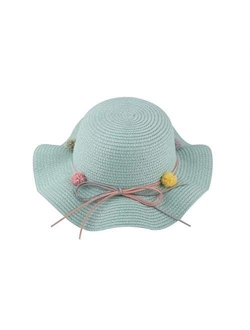 ZYYJ Ylqlbs Children Summer Visor Beach Wavy Sunhat Cap Bag Caps Kids Baby Girl Anti-UV Straw Hat (Color : Milk White)