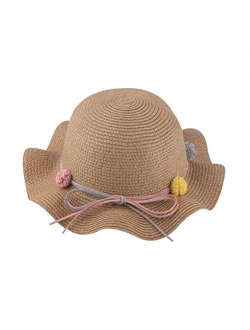 ZYYJ Ylqlbs Children Summer Visor Beach Wavy Sunhat Cap Bag Caps Kids Baby Girl Anti-UV Straw Hat (Color : Milk White)