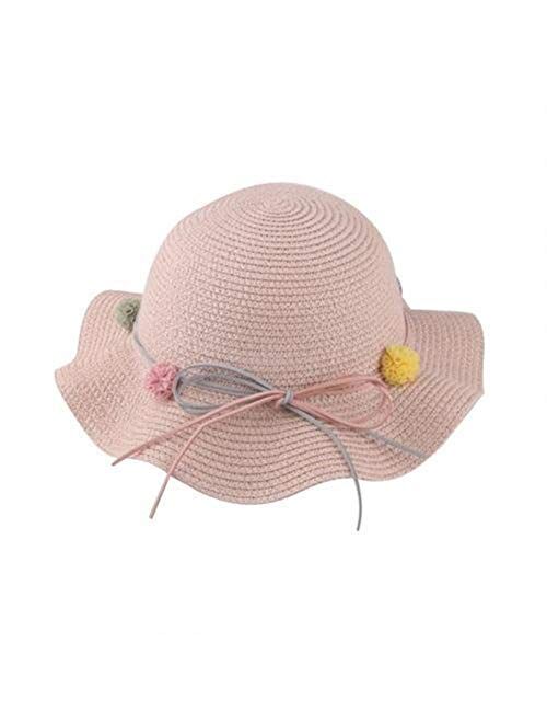 ZYYJ Ylqlbs Children Summer Visor Beach Wavy Sunhat Cap Bag Caps Kids Baby Girl Anti-UV Straw Hat (Color : Milk White)