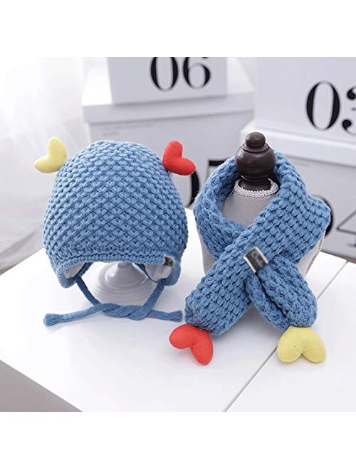 JJSPP 2Pcs Set Baby Boys Girls Hat Scarf Winter Ball Knitted Warm Beanie Protect Ear Cap Kids Scarves Caps Bonnet