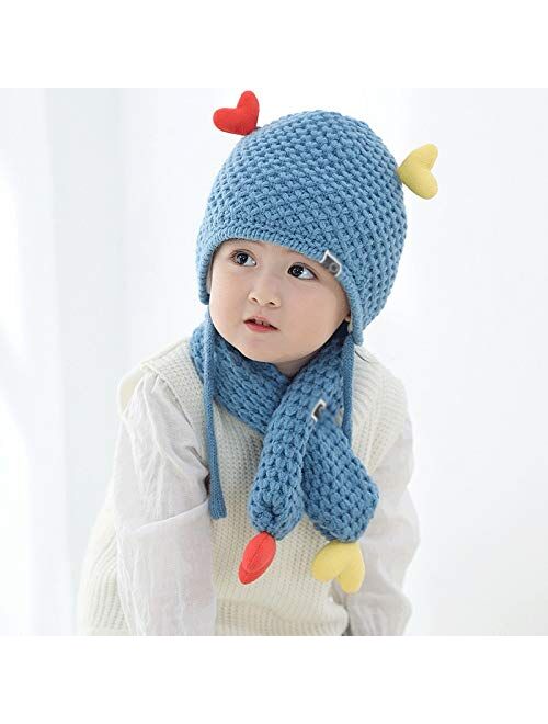 JJSPP 2Pcs Set Baby Boys Girls Hat Scarf Winter Ball Knitted Warm Beanie Protect Ear Cap Kids Scarves Caps Bonnet