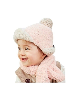 WFF Hat Cap Baby Girls Boys Hats Winter Warm Cap Hat Beanie Fleece Pilot Aviator Earflap for Aged 0-3 (Color : Brown, Size : Hat+Scarf)