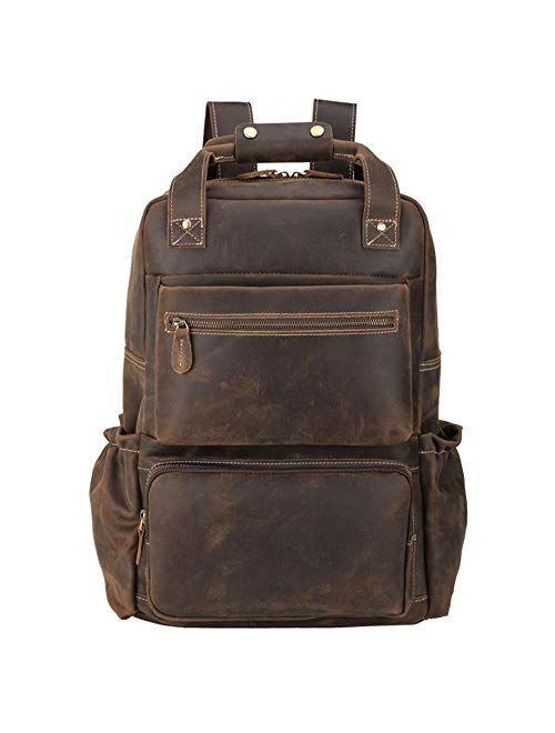 TIDING Men's Leather Backpack 17.3" Laptop Backpack Large Capacity Business Travel Office Daypacks