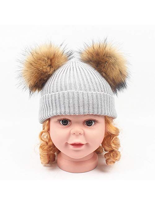 Comfortable Kids Knitted Hats 1-5 Year Old Baby Girls Boys Beanie Hat Winter Warm Hats Hat Double Pompom Knitted Hats Fashion (Color : White)