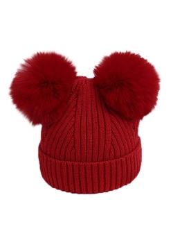Baby Winter Hat Unisex Infant Toddler Kids Boys Girls Knited Woolen Hat Cute Double Pom Pom Warm Headgear Beanies Caps
