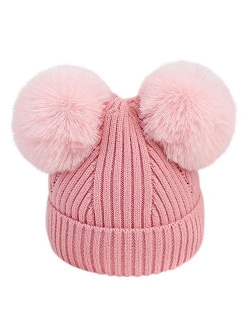 Baby Winter Hat Unisex Infant Toddler Kids Boys Girls Knited Woolen Hat Cute Double Pom Pom Warm Headgear Beanies Caps