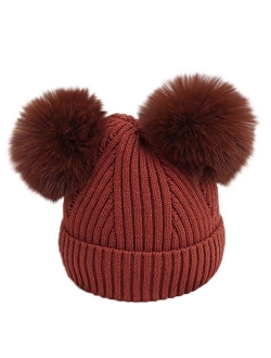 Baby Winter Hat Unisex Infant Toddler Kids Boys Girls Knited Woolen Hat Cute Double Pom Pom Warm Headgear Beanies Caps