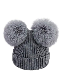 Baby Winter Hat Unisex Infant Toddler Kids Boys Girls Knited Woolen Hat Cute Double Pom Pom Warm Headgear Beanies Caps