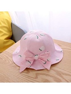 JZYZSNLB Sun hat Kids Baby Bucket Hat 2021 Spring Summer Bow Fruit Printed Sun Princess Protection Bucket Hat Kids Sunscreen Cap Fisherman Hat (Color : Pink, Size : One S