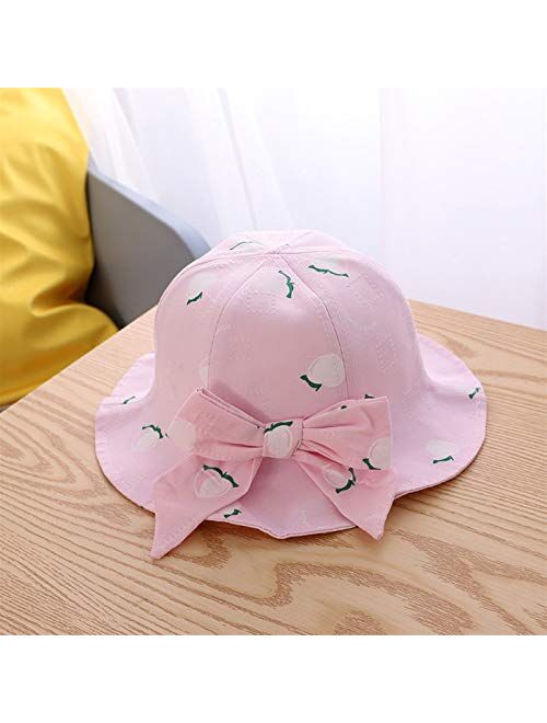 JZYZSNLB Sun hat Kids Baby Bucket Hat 2021 Spring Summer Bow Fruit Printed Sun Princess Protection Bucket Hat Kids Sunscreen Cap Fisherman Hat (Color : Pink, Size : One S