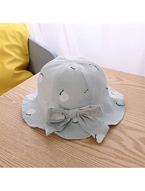 JZYZSNLB Sun hat Kids Baby Bucket Hat 2021 Spring Summer Bow Fruit Printed Sun Princess Protection Bucket Hat Kids Sunscreen Cap Fisherman Hat (Color : Pink, Size : One S