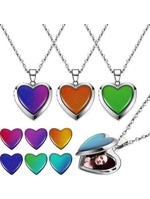 4 Pieces Heart Mood Locket Necklace for Girls Stainless Steel Color Changing Love Shape Mood Necklace Birthday Gift Valentine's Day