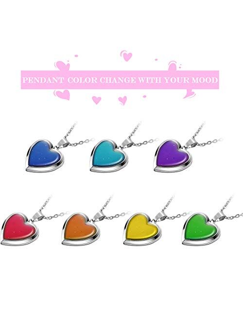 4 Pieces Heart Mood Locket Necklace for Girls Stainless Steel Color Changing Love Shape Mood Necklace Birthday Gift Valentine's Day