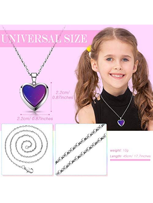 4 Pieces Heart Mood Locket Necklace for Girls Stainless Steel Color Changing Love Shape Mood Necklace Birthday Gift Valentine's Day