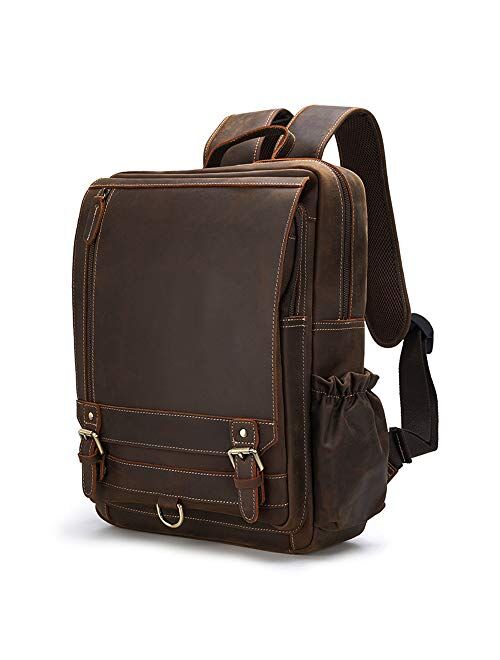 TIDING Men's Leather Backpack 15.6 Inch Laptop Bag Business Travel Shoulder Daypack