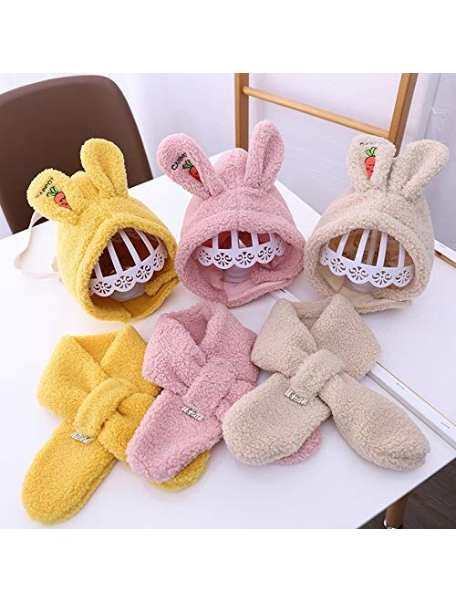 AYDQC Cute Rabbit Ears Baby Hat Scarf Winter Warm Baby Girls Boys Hat Bonnet Bunny Ears Soft Kids Hat Beanie Children Cap (Color : A)