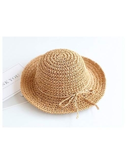 XINGYAO Summer hat 2021 New Girls Sun Hat Kids Summer Hat Big Brim Beach Cap Foldable Breathable Summer Parent-Child Hat (Color : 0210beige, Size : Kids51 53CM)