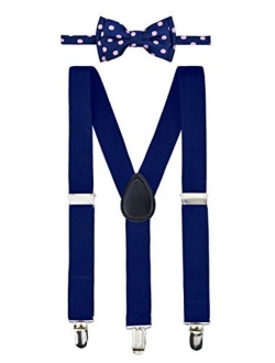 Retreez Boy's Suspender Bow Tie Set Classic Polka Dots Woven Pre-Tied Bow Tie