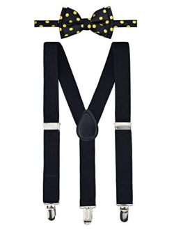 Retreez Boy's Suspender Bow Tie Set Classic Polka Dots Woven Pre-Tied Bow Tie