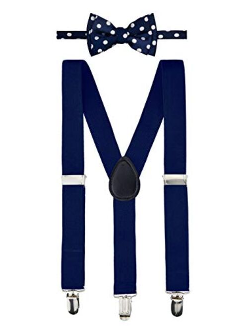 Retreez Boy's Suspender Bow Tie Set Classic Polka Dots Woven Pre-Tied Bow Tie