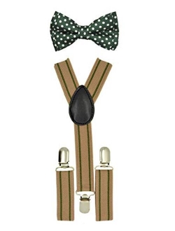 Baby Toddler Kids Children Boys Girls Y-Back Elastic Suspender & Bow Tie Plain Or Design Set