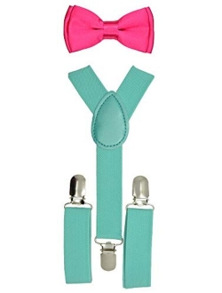 Baby Toddler Kids Children Boys Girls Y-Back Elastic Suspender & Bow Tie Plain Or Design Set