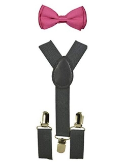 Baby Toddler Kids Children Boys Girls Y-Back Elastic Suspender & Bow Tie Plain Or Design Set