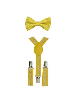 Baby Toddler Kids Children Boys Girls Y-Back Elastic Suspender & Bow Tie Plain Or Design Set