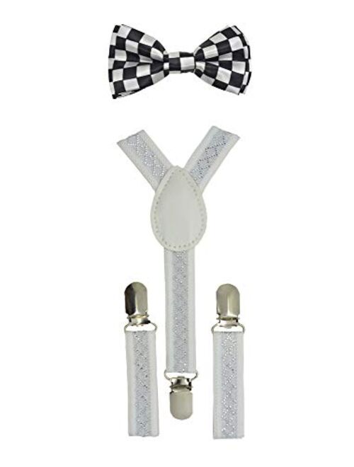 Baby Toddler Kids Children Boys Girls Y-Back Elastic Suspender & Bow Tie Plain Or Design Set