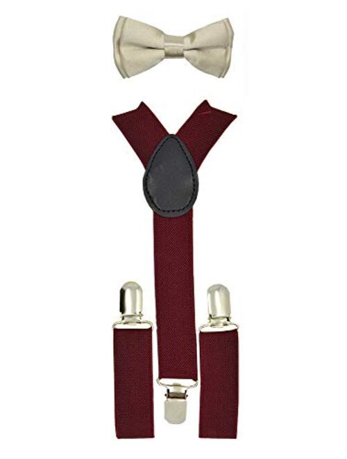 Baby Toddler Kids Children Boys Girls Y-Back Elastic Suspender & Bow Tie Plain Or Design Set