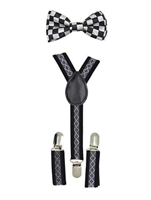 Baby Toddler Kids Children Boys Girls Y-Back Elastic Suspender & Bow Tie Plain Or Design Set