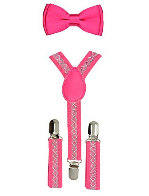 Baby Toddler Kids Children Boys Girls Y-Back Elastic Suspender & Bow Tie Plain Or Design Set