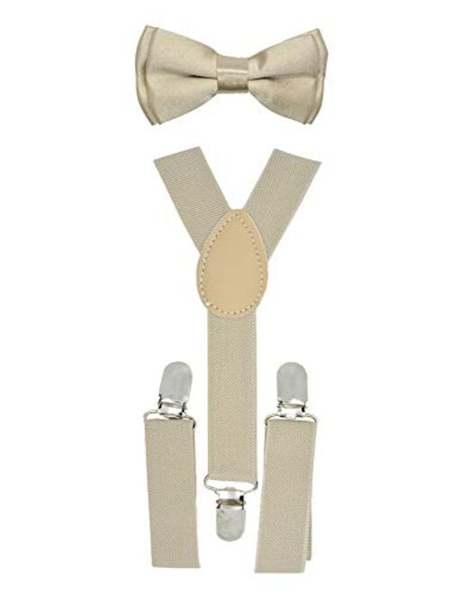 Baby Toddler Kids Children Boys Girls Y-Back Elastic Suspender & Bow Tie Plain Or Design Set