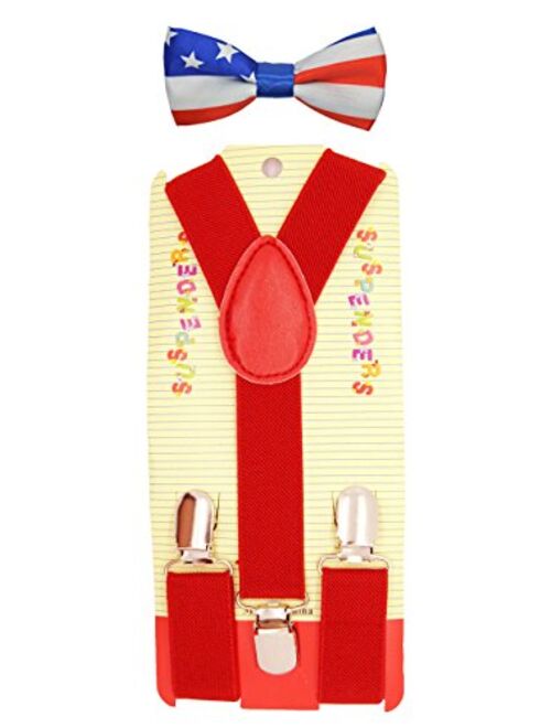 Baby Toddler Kids Children Boys Girls Y-Back Elastic Suspender & Bow Tie Plain Or Design Set